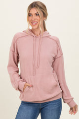 Pink Long Sleeve Brushed Urban Rib Hoodie Top