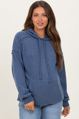 Navy Long Sleeve Brushed Urban Rib Maternity Hoodie Top