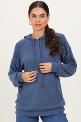 Navy Long Sleeve Brushed Urban Rib Hoodie Top