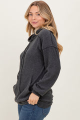 Charcoal Long Sleeve Brushed Urban Rib Hoodie Top