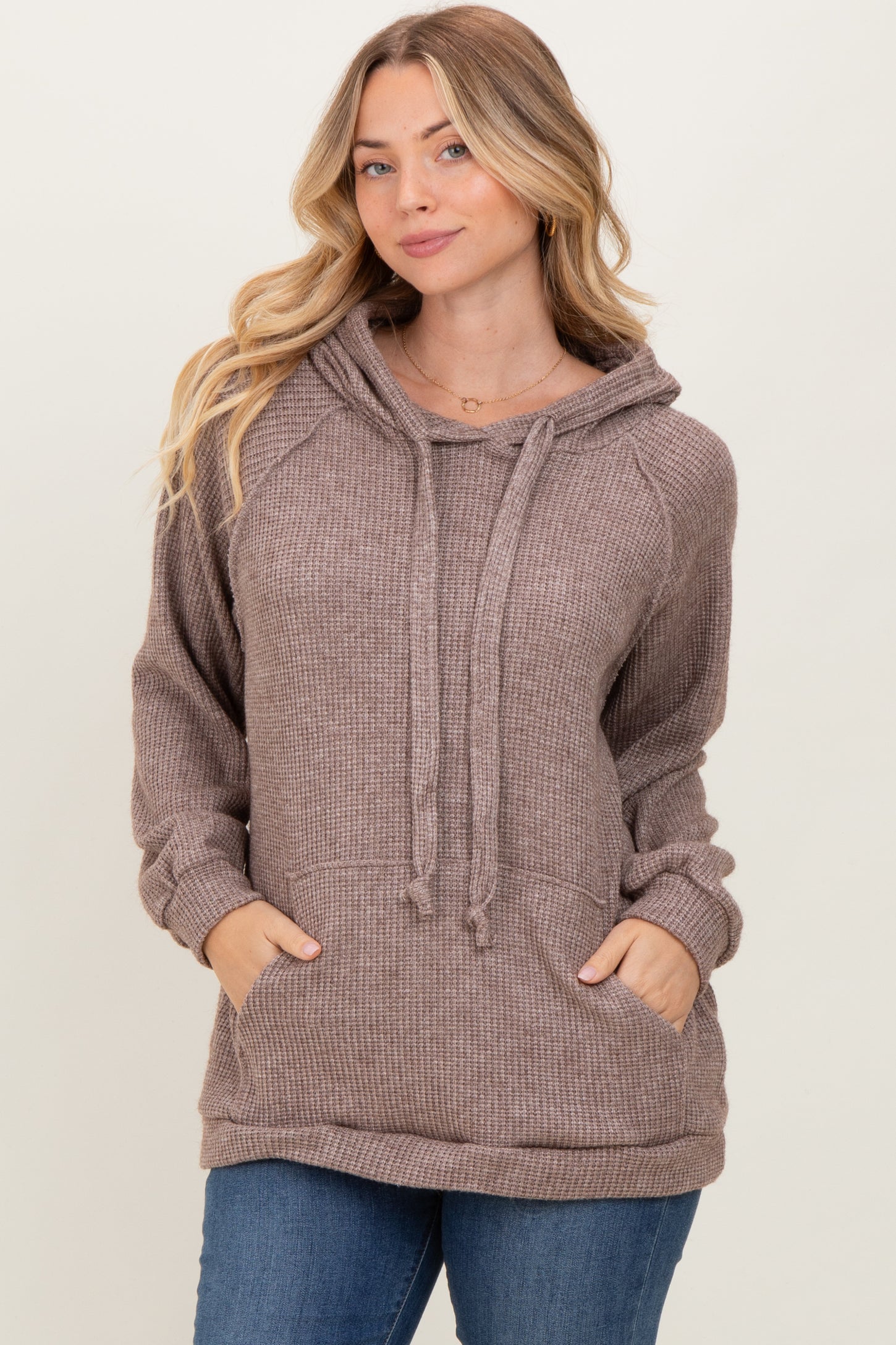 Mocha Long Sleeve Solid Hoodie Top