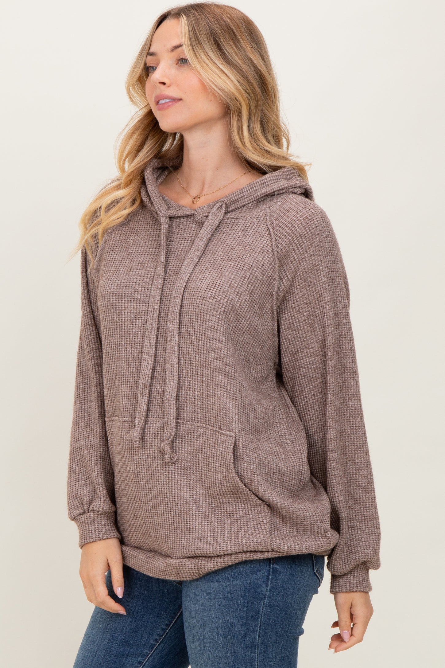 Mocha Long Sleeve Solid Hoodie Top