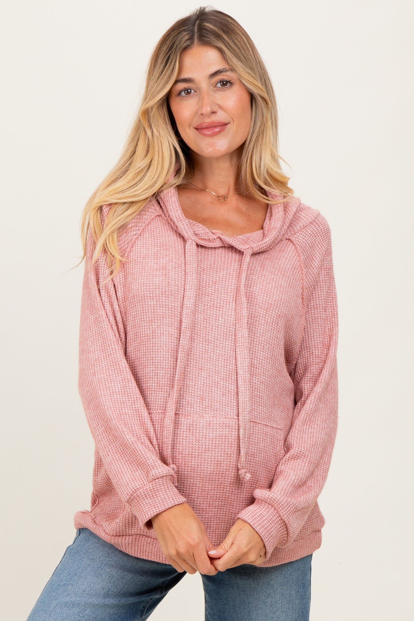 Mauve Long Sleeve Solid Maternity Hoodie Top