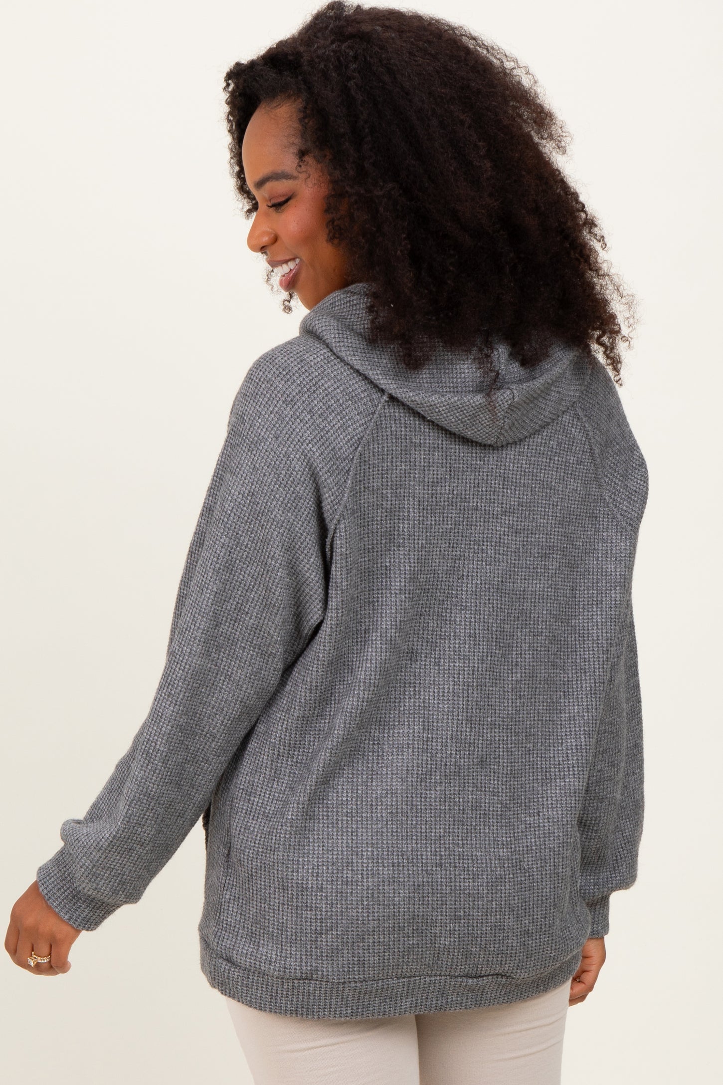 Charcoal Long Sleeve Solid Hoodie Top