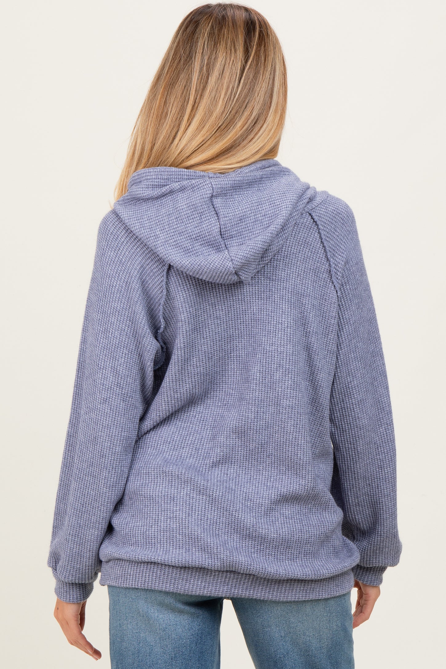 Denim Blue Long Sleeve Solid Maternity Hoodie Top