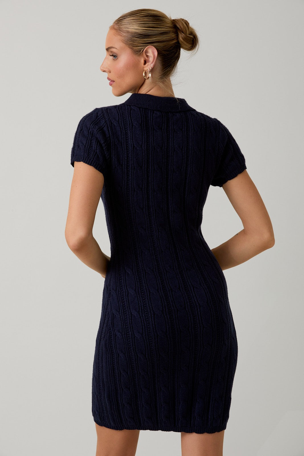 Navy Cable Knit Polo Sweater Dress