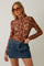 Brown Printed Mesh Mock Neck Long Sleeve