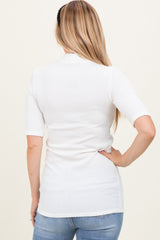 White Soft Brushed Knit Mock Neck Top