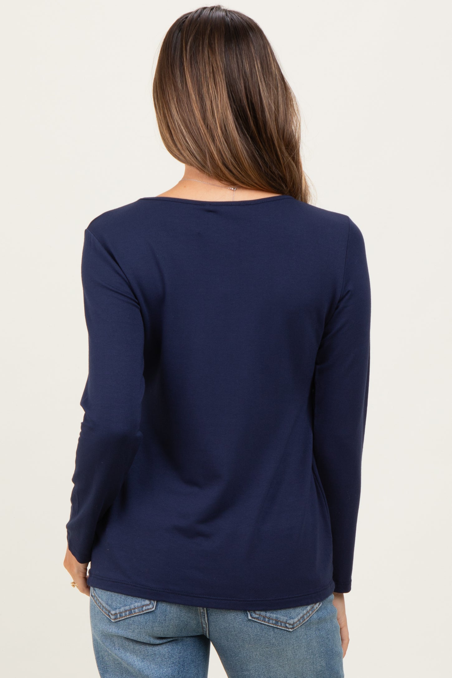 Navy French Terry Long Sleeve Scoop Neck Maternity Top
