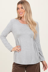 Heather Grey French Terry Long Sleeve Scoop Neck Top