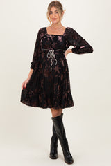 Black Floral Velvet Ruffle Accent Maternity Dress