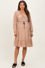Mocha Floral Velvet Ruffle Accent Maternity Dress
