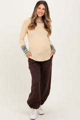 Yellow Colorblock Print Detail Long Sleeve Maternity Top