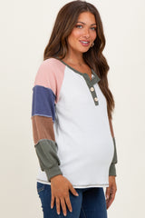 Olive Multi Textured Rib Colorblock Raglan Maternity Long Sleeve