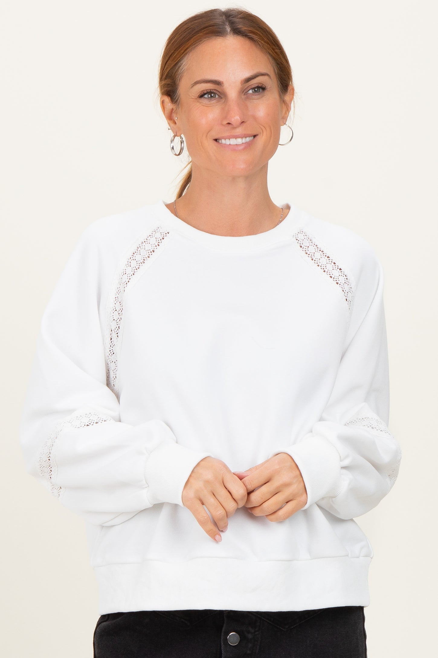 Ivory Crochet Lace Detail Oversized Sweatshirt