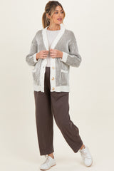 Olive Pocketed Button Front Maternity Cardigan