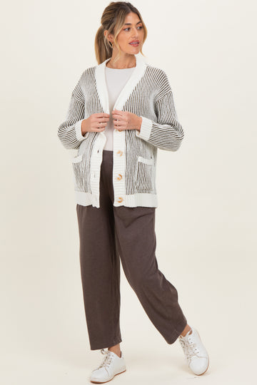 Olive Pocketed Button Front Maternity Cardigan