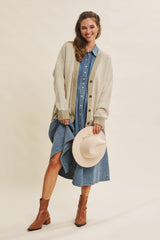 Light Olive Two-Tone Button-Down Cardigan