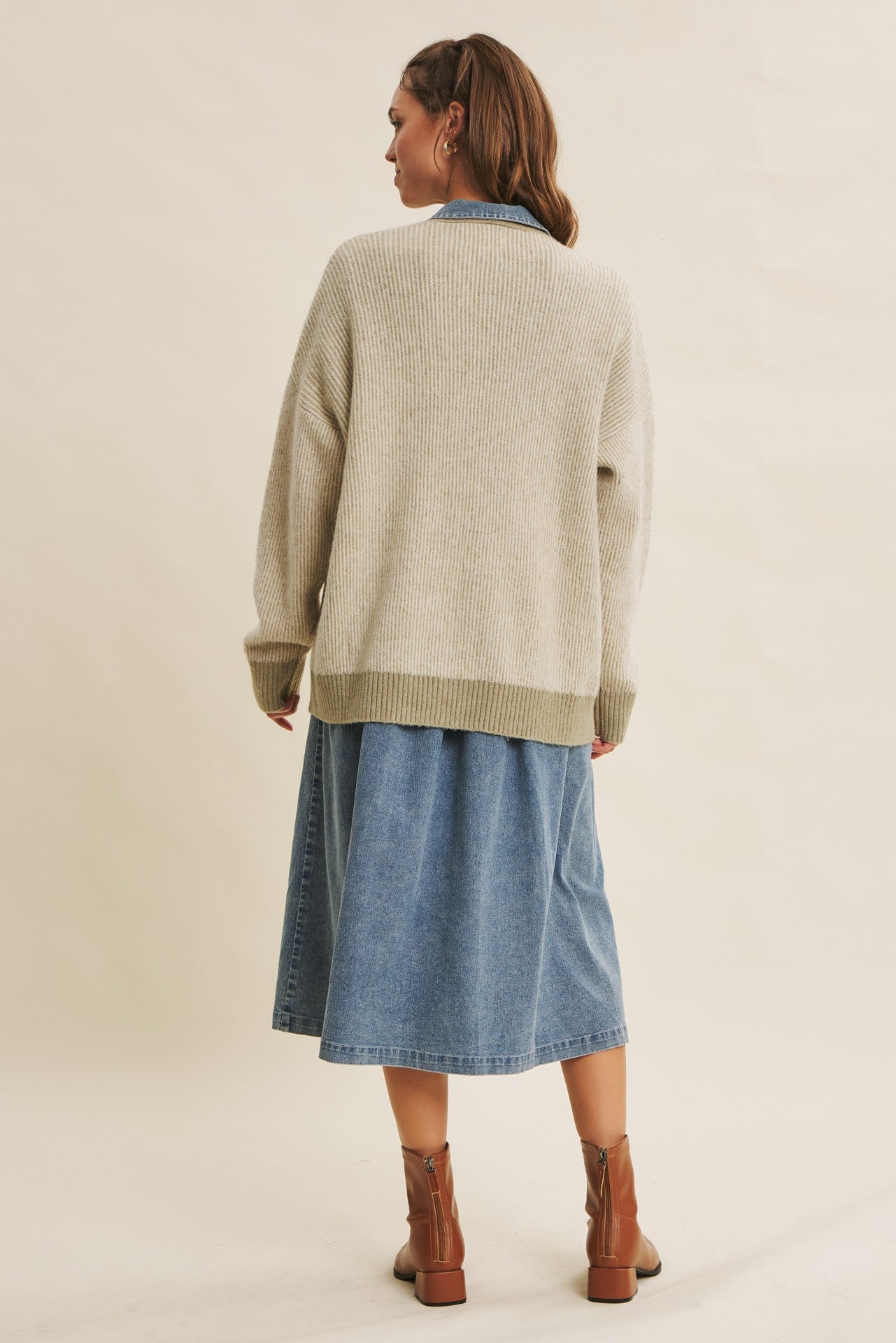 Light Olive Two-Tone Button-Down Cardigan