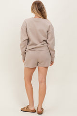Beige Fleece Sweatshirt Shorts Set