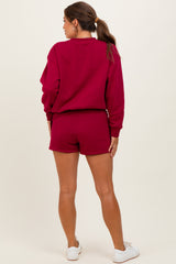 Burgundy Fleece Sweatshirt Shorts Maternity Set