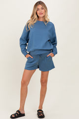 Blue Fleece Sweatshirt Shorts Maternity Set