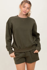 Olive Fleece Sweatshirt Shorts Maternity Set