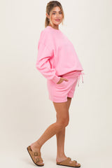 Pink Fleece Sweatshirt Shorts Maternity Set