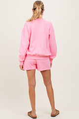 Pink Fleece Sweatshirt Shorts Maternity Set