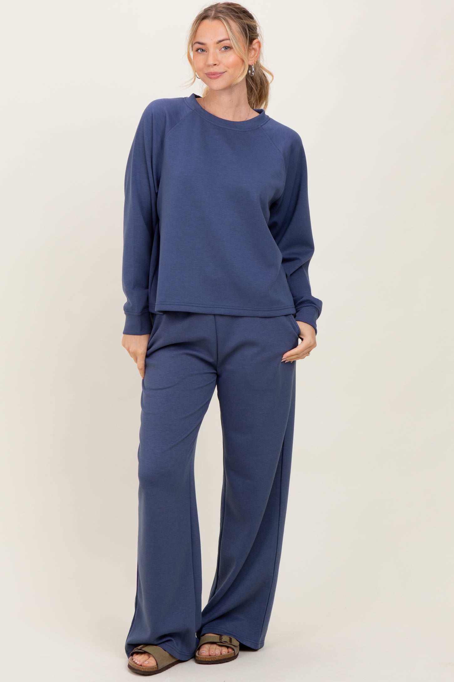 Blue Crewneck Pullover Pant Set