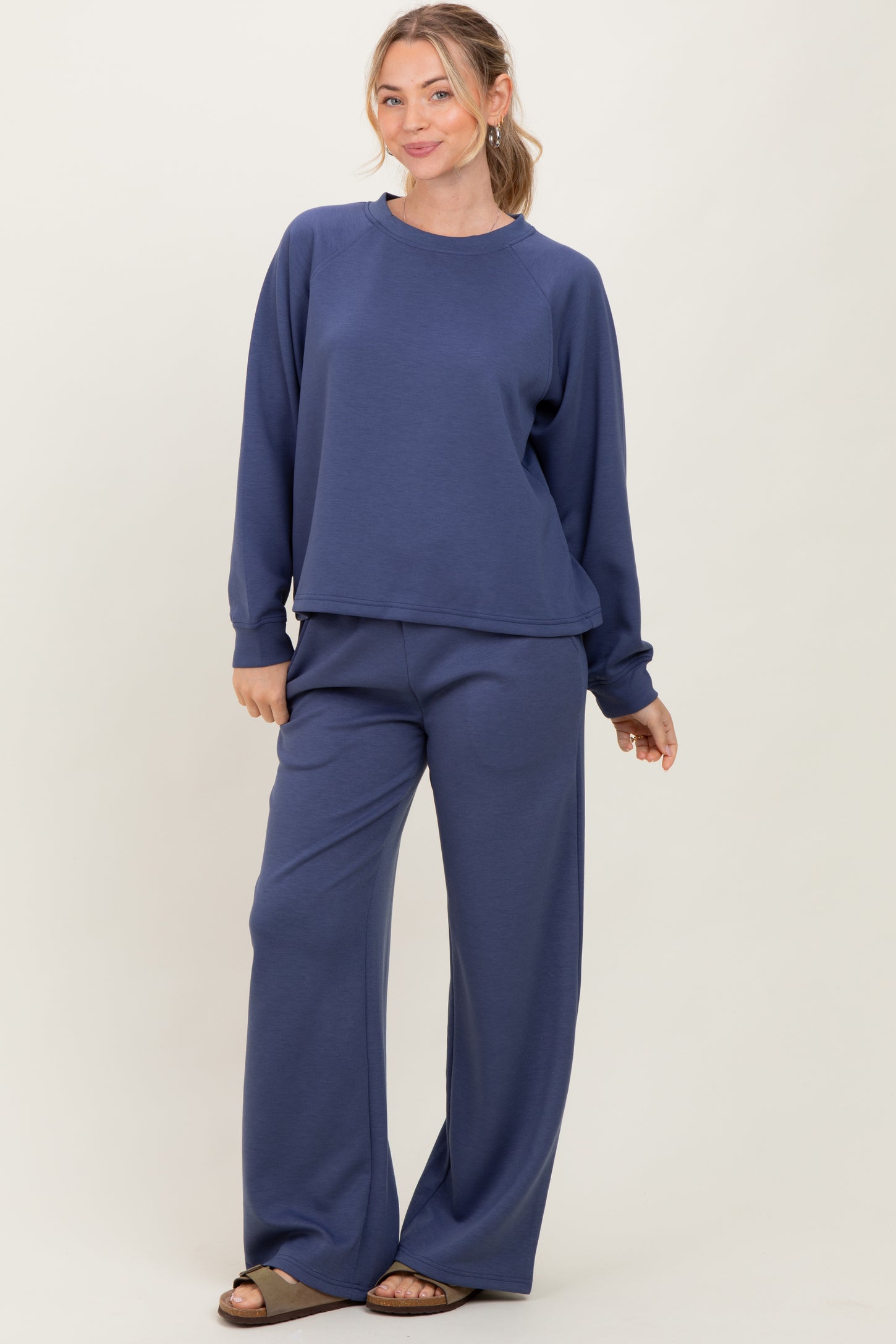 Blue Crewneck Pullover Pant Set