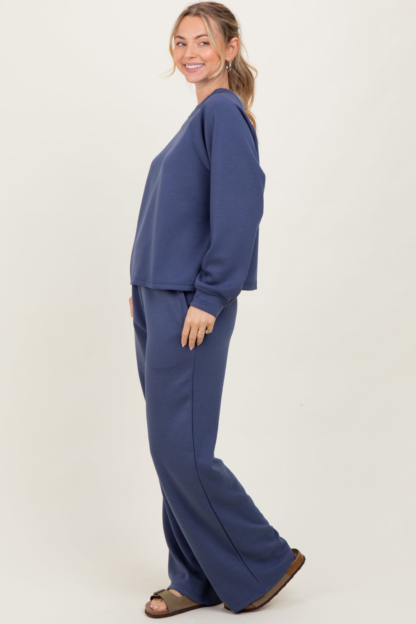 Blue Crewneck Pullover Pant Set