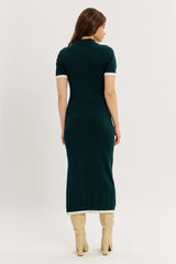 Dark Green Sweater Side Slit Midi Dress