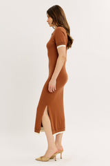 Camel Sweater Side Slit Midi Dress