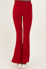 Red Fold Over Waistband Flared Pants