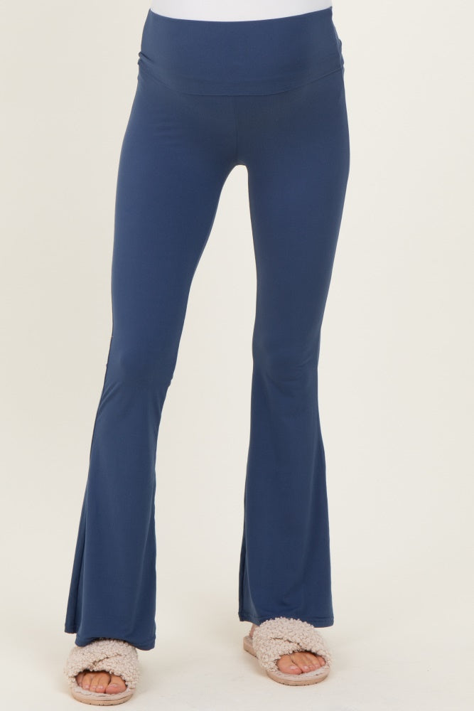 Navy Fold Over Waistband Maternity Flared Pants