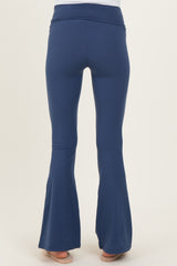 Navy Fold Over Waistband Maternity Flared Pants