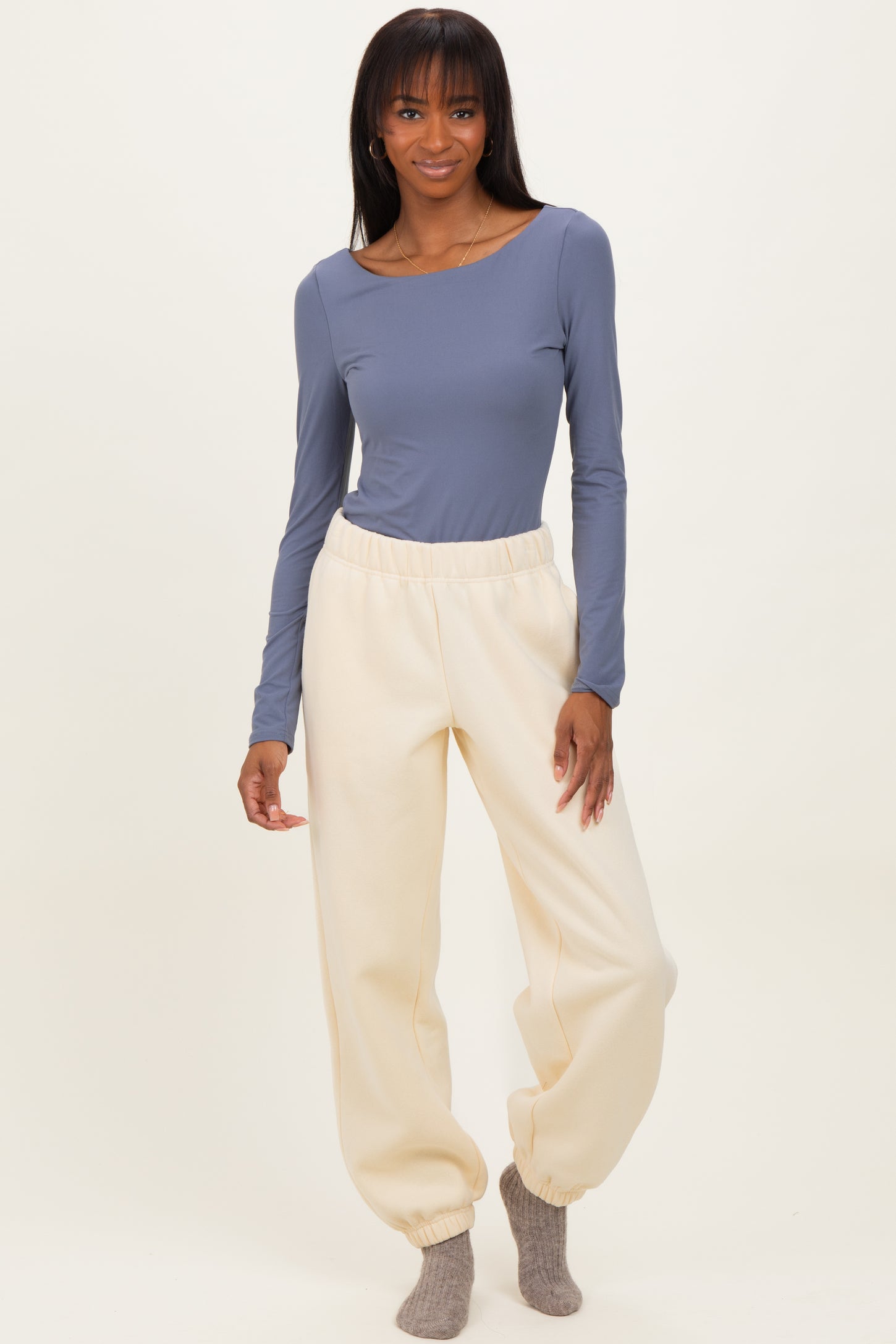 Cream Fleece Maternity Sweatpants