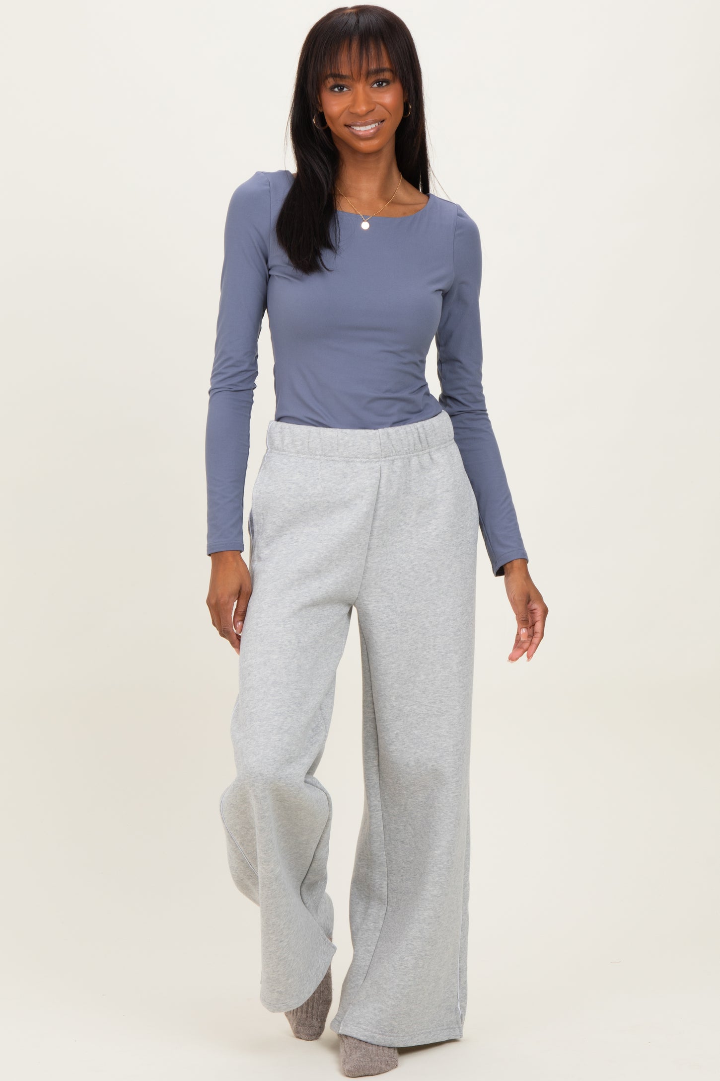 Heather Grey Fleece Wide Leg Maternity Sweatpants