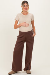 Brown Fleece Wide Leg Maternity Sweatpants
