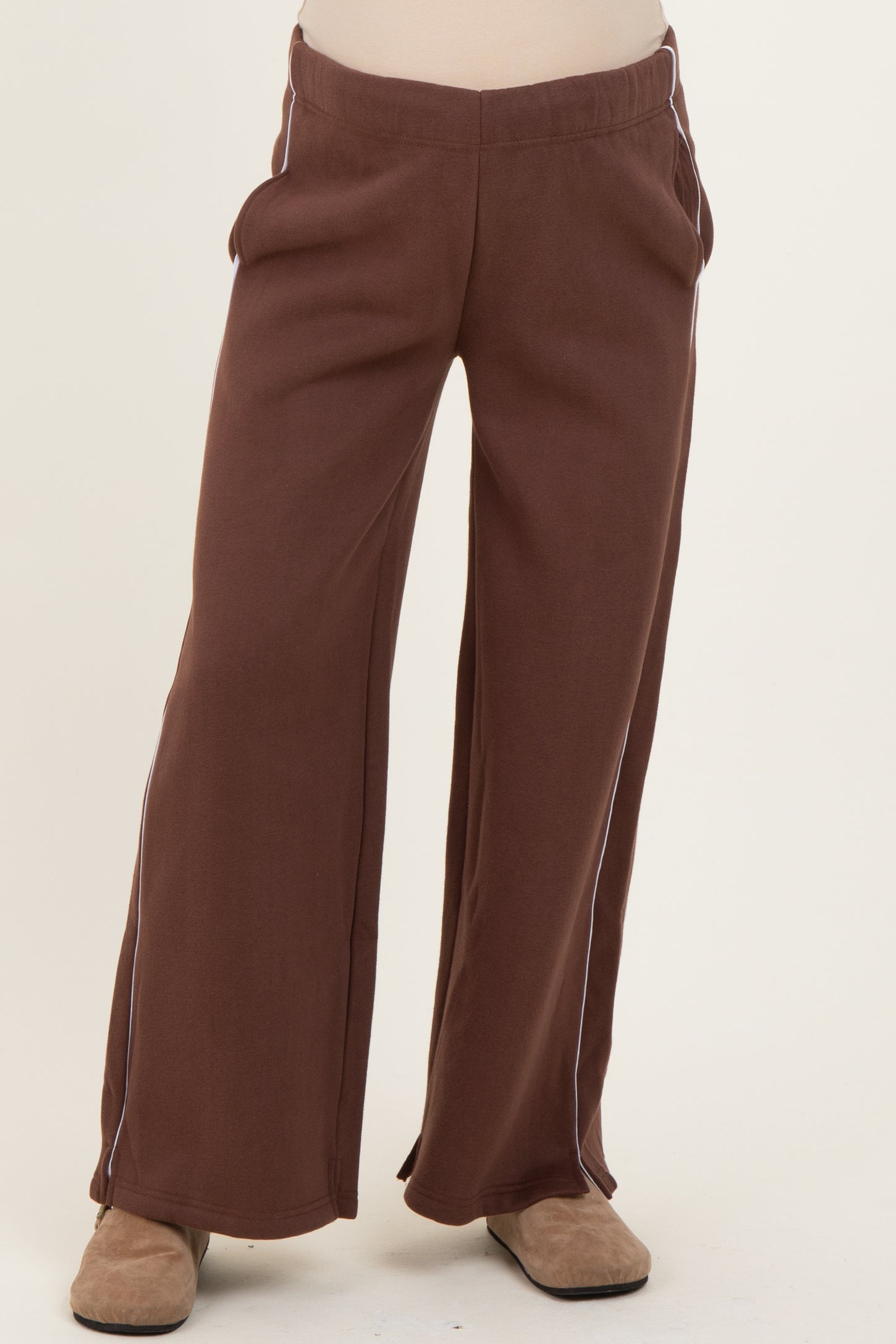 Brown Fleece Wide Leg Maternity Sweatpants