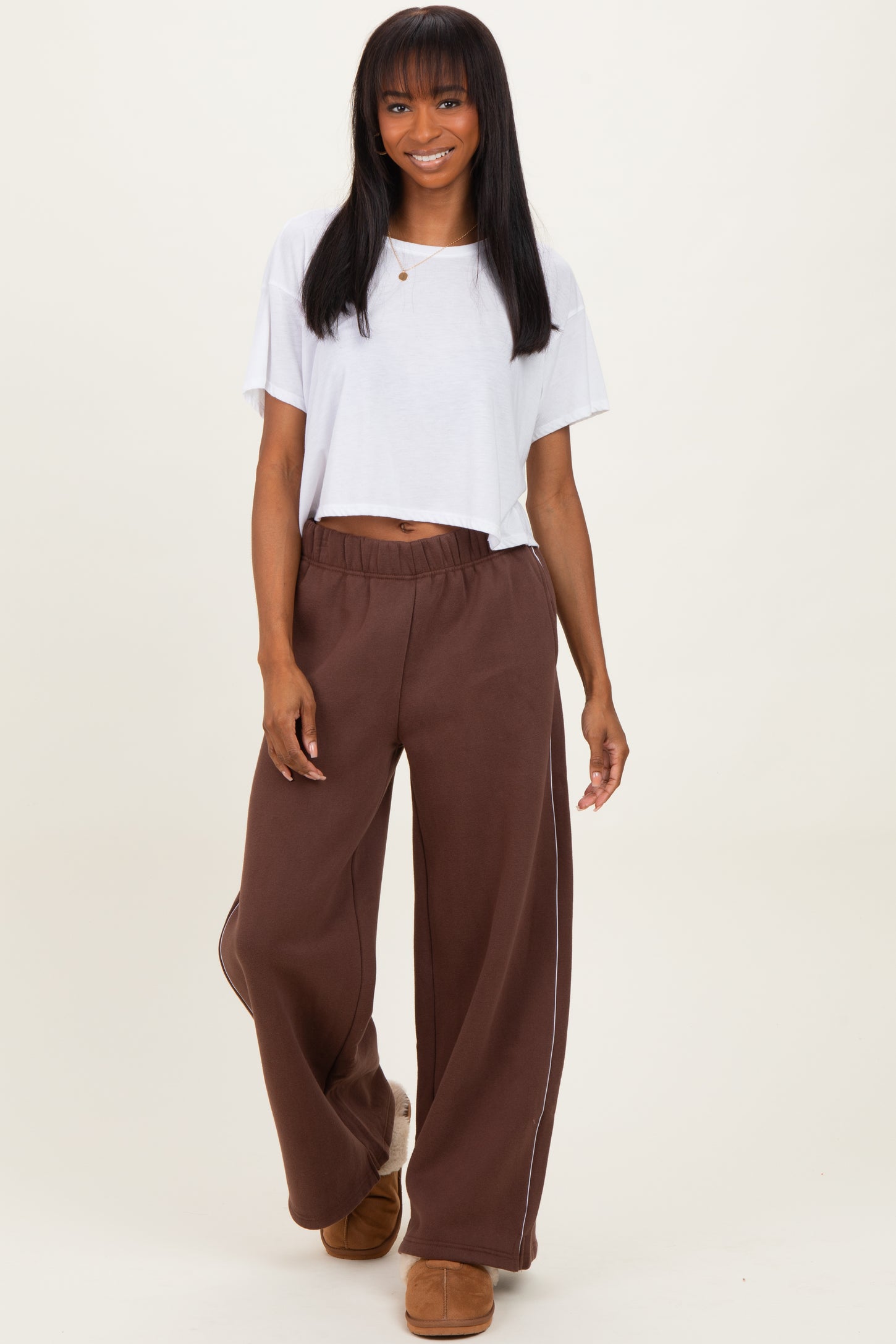 Brown Fleece Wide Leg Maternity Sweatpants