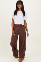 Brown Fleece Wide Leg Sweatpants