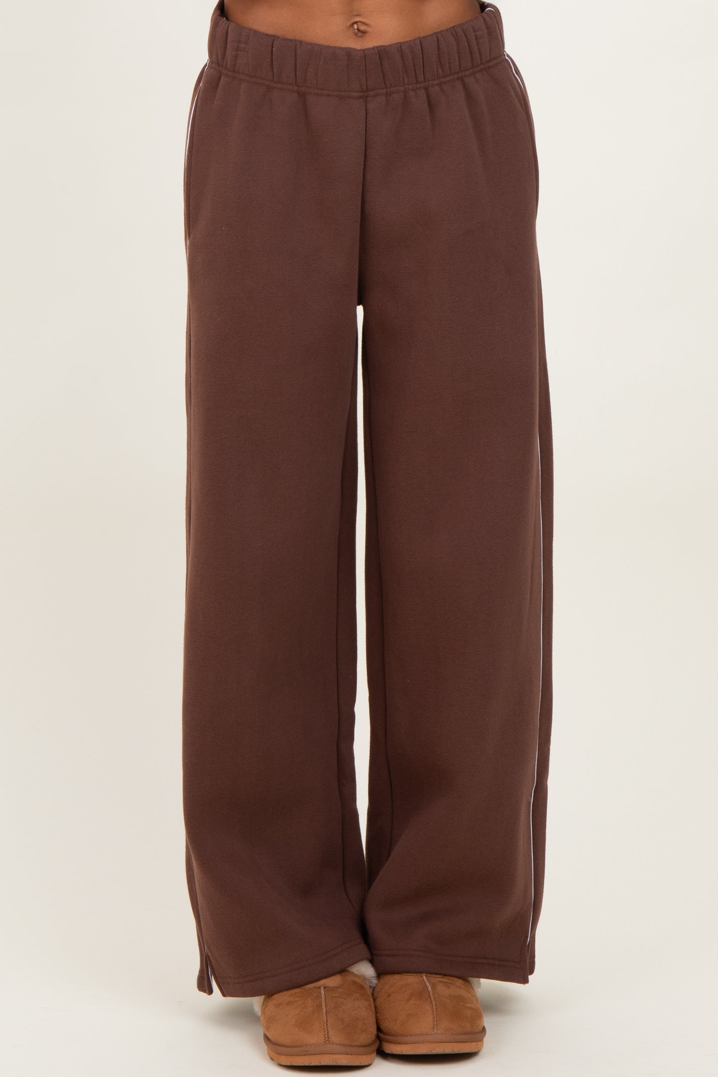 Brown Fleece Wide Leg Sweatpants