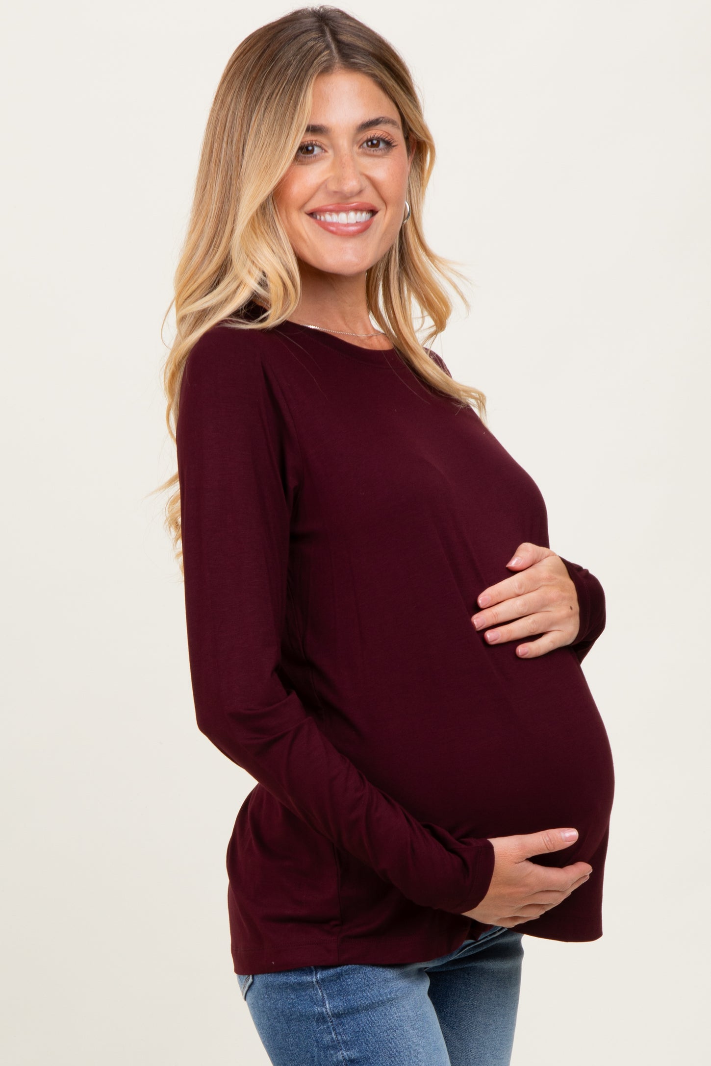 Burgundy Long Sleeve Maternity Top