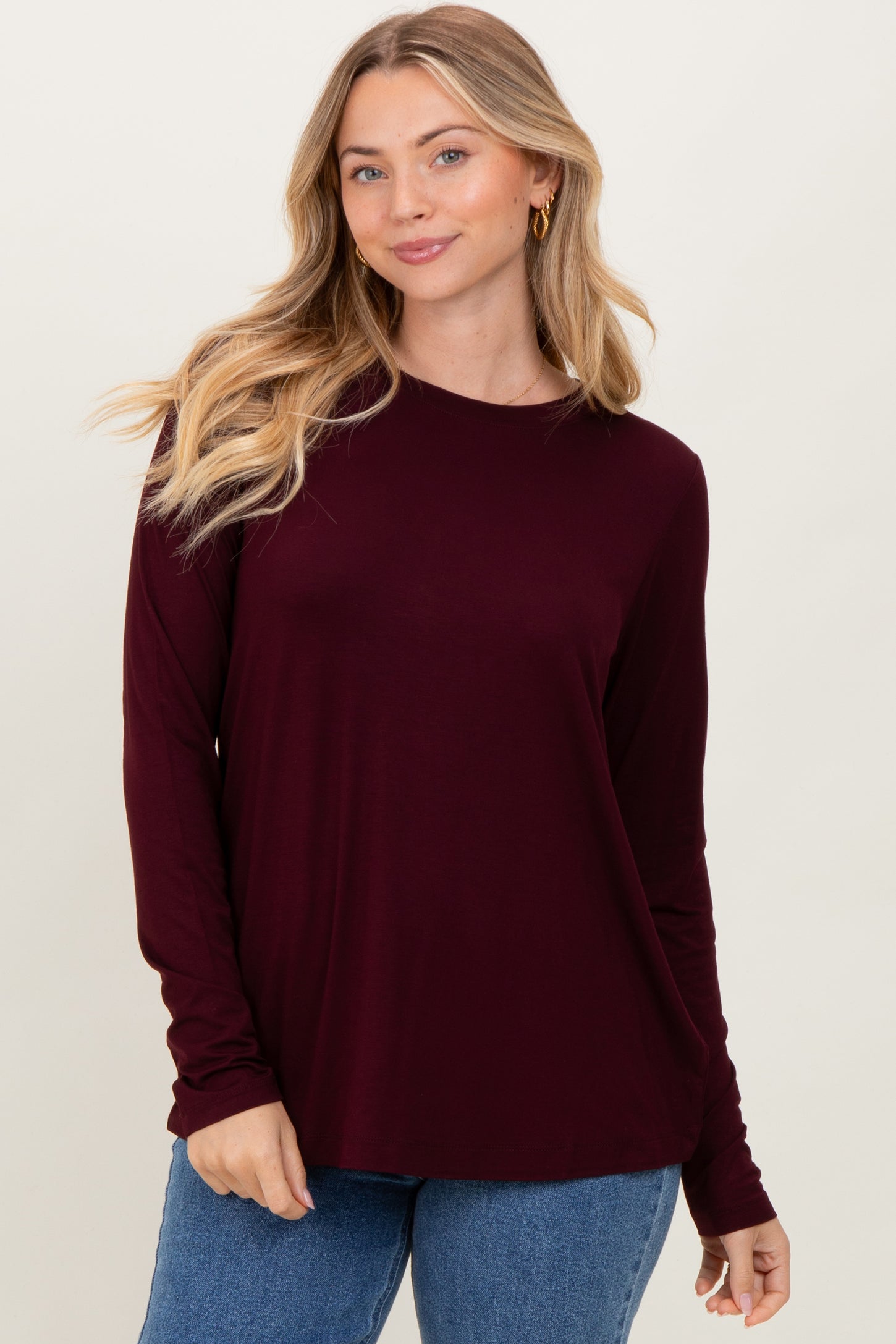 Burgundy Long Sleeve Maternity Top