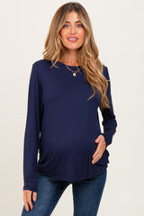 Navy Blue Long Sleeve Maternity Top