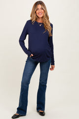 Navy Blue Long Sleeve Maternity Top