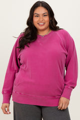 Fuchsia Vintage Wash French Terry Maternity Plus Pullover