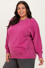 Fuchsia Vintage Wash French Terry Plus Pullover